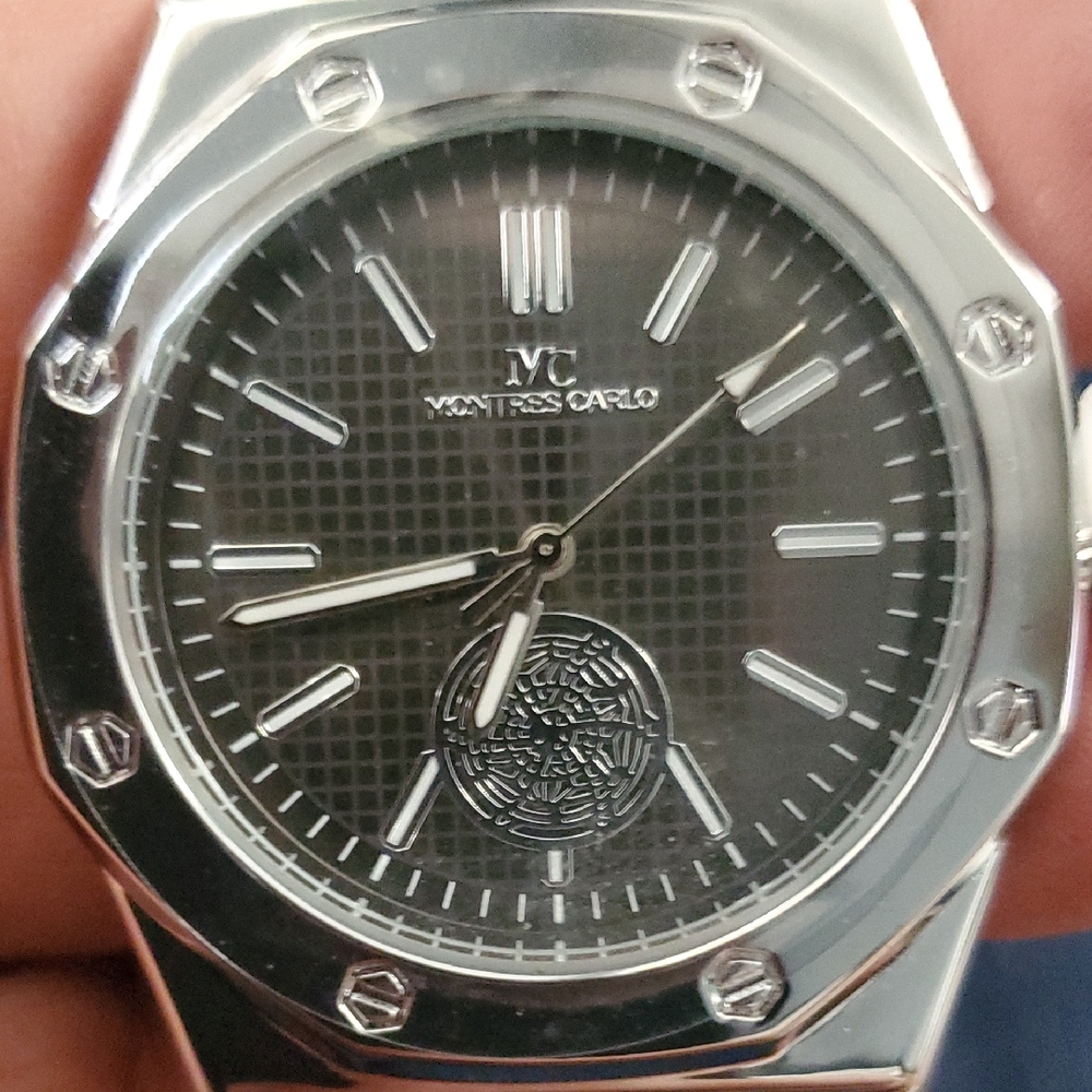 Men's Silver Black Dial Watch